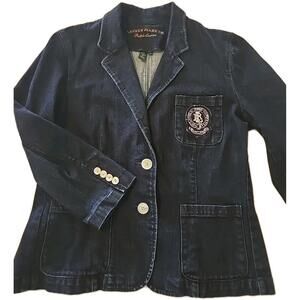 VTG Ralph Lauren Blazer Jacket Denim Dark Wash Crescent